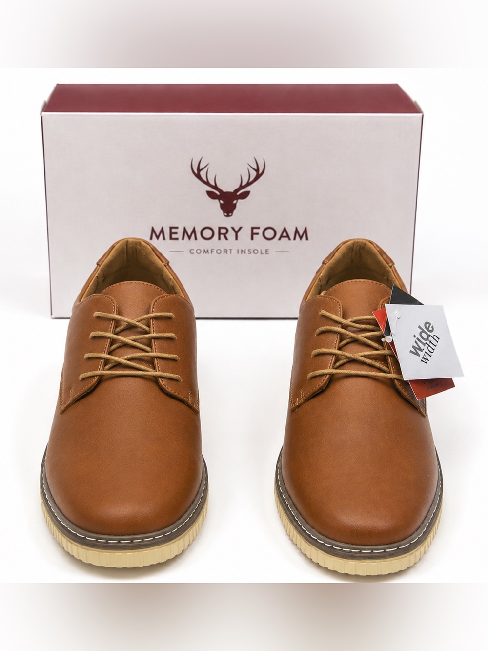 Deer Stags Men’s Brown Derby Dress Shoes Size 11.5 Wide Memory Foam NWT